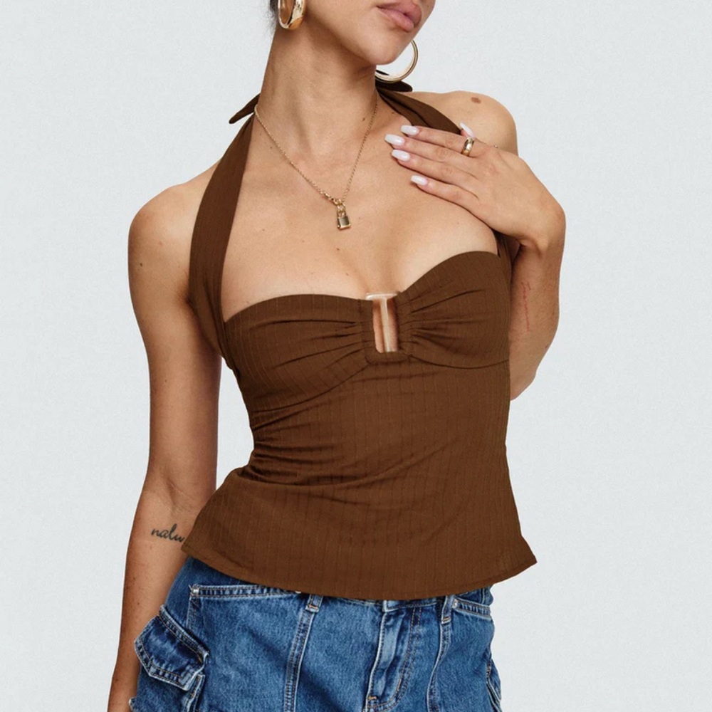Brown Halter Neck Women's Top